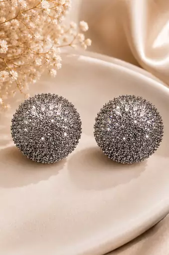 Silver stone half ball stud earrings