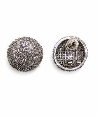 Silver stone half ball stud earrings 4