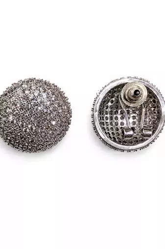 Silver stone half ball stud earrings