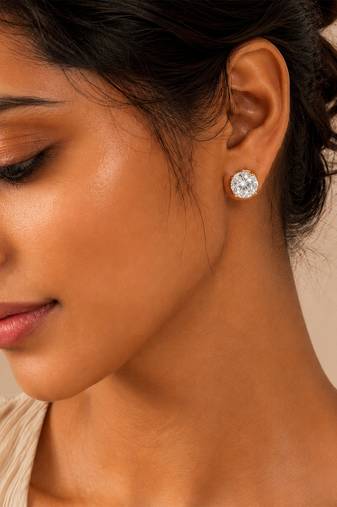 Gold plated white crystal stud earrings