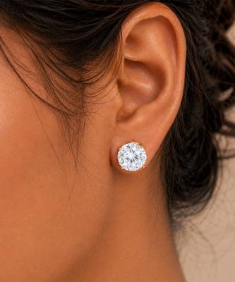 Gold plated white crystal stud earrings 2