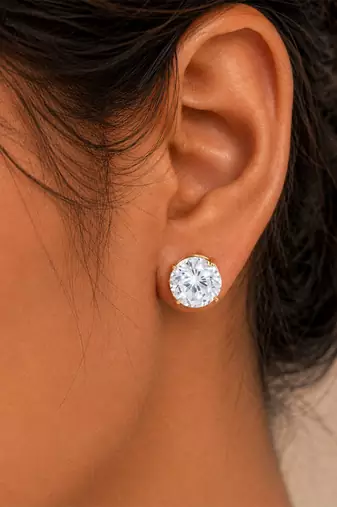 Gold plated white crystal stud earrings