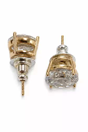 Gold plated white crystal stud earrings