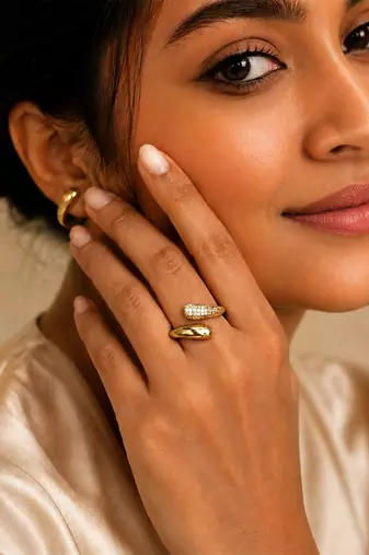 Gold plated dual texture metallic wrap ring