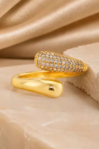 Gold plated dual texture metallic wrap ring
