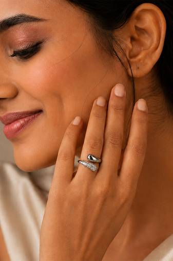 Silver dual texture metallic wrap ring