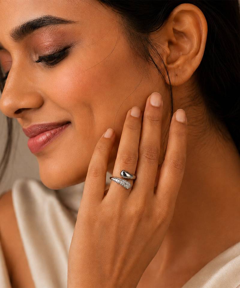 Silver dual texture metallic wrap ring