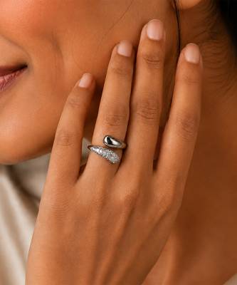 Silver dual texture metallic wrap ring 2