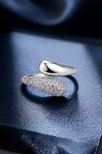 Silver dual texture metallic wrap ring