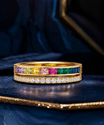 Gold plated multicolor stones band ring 2