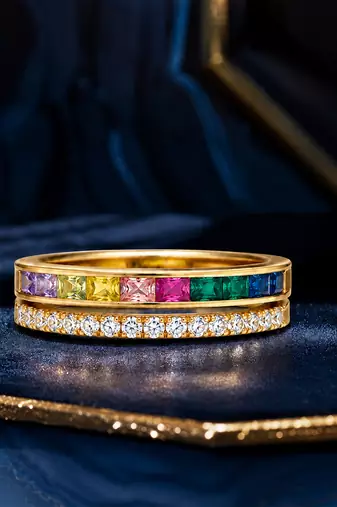Gold plated multicolor stones band ring