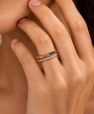 Gold plated multicolor stones band ring 3