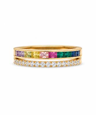 Gold plated multicolor stones band ring 4
