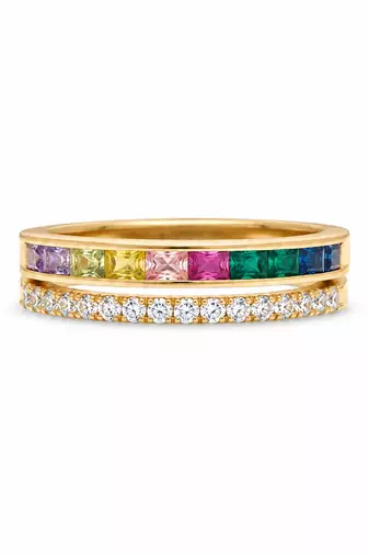 Gold plated multicolor stones band ring