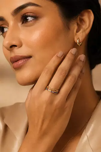 Gold plated multicolor stones dual statement ring