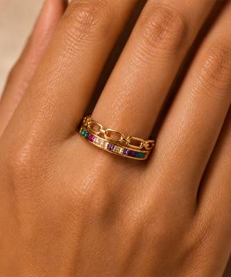 Gold plated multicolor stones dual statement ring 2