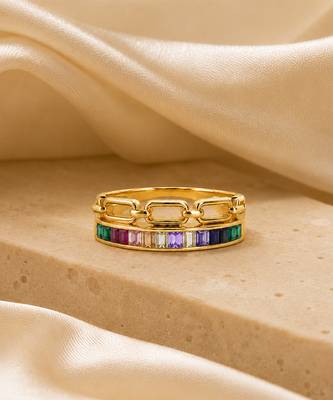 Gold plated multicolor stones dual statement ring 3