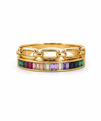Gold plated multicolor stones dual statement ring 4