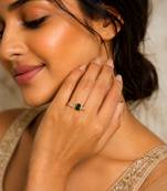 Gold plated green stone metallic ring