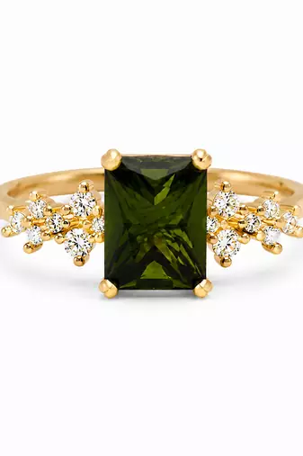 Gold plated green stone metallic ring