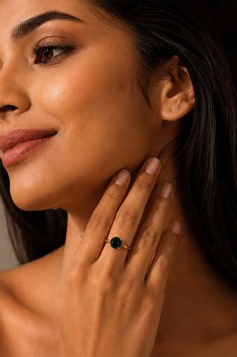 Gold plated green stone melattic solitaire ring