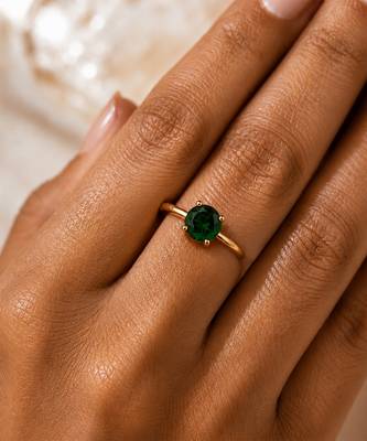 Gold plated green stone melattic solitaire ring 3
