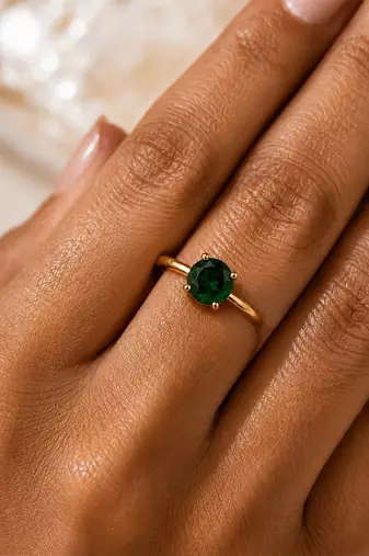 Gold plated green stone melattic solitaire ring