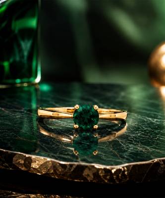 Gold plated green stone melattic solitaire ring 4