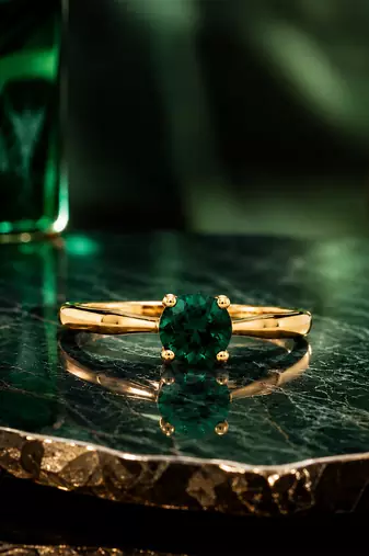 Gold plated green stone melattic solitaire ring