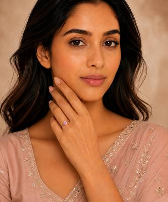 Gold plated pink stone metallic solitaire ring 1