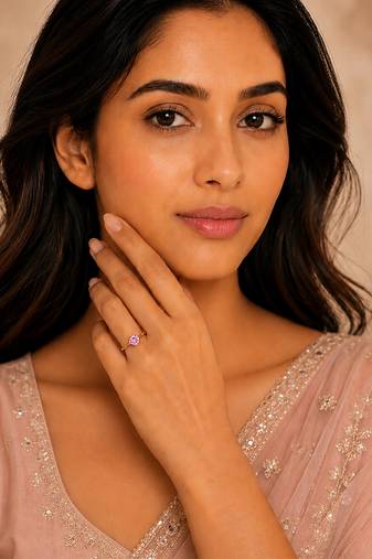 Gold plated pink stone metallic solitaire ring