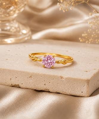 Gold plated pink stone metallic solitaire ring 3