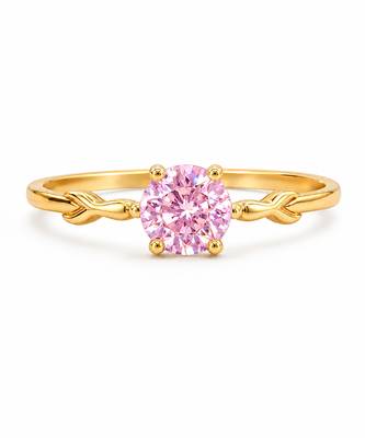 Gold plated pink stone metallic solitaire ring 4