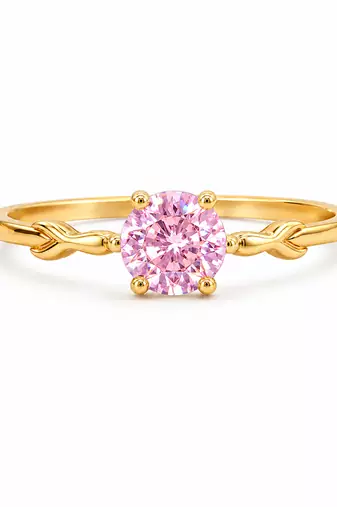 Gold plated pink stone metallic solitaire ring
