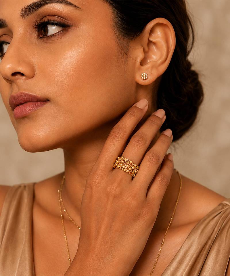 Gold plated multi layer metallic band ring