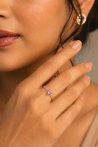 Gold plated pink stone solitaire ring