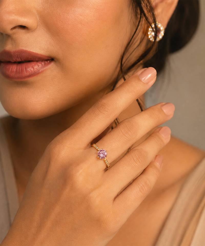 Gold plated pink stone solitaire ring