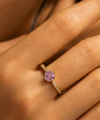 Gold plated pink stone solitaire ring 2