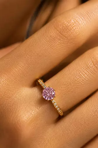 Gold plated pink stone solitaire ring