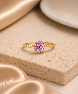 Gold plated pink stone solitaire ring 3