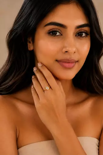Gold plated oval stone metallic ring