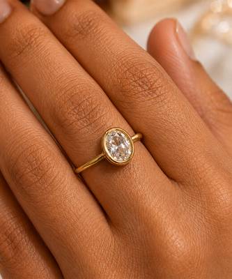 Gold plated oval stone metallic ring 2