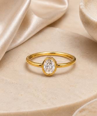 Gold plated oval stone metallic ring 3