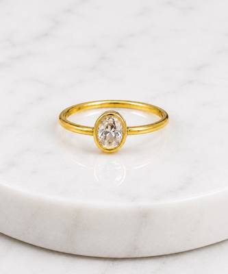 Gold plated oval stone metallic ring 4
