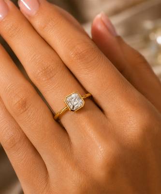 Gold plated square stone metallic ring 2