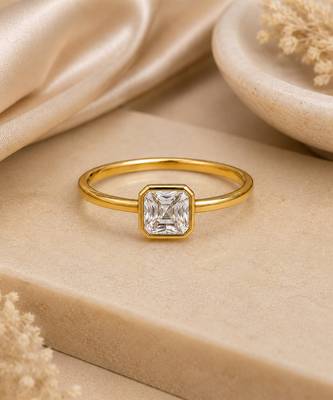 Gold plated square stone metallic ring 3