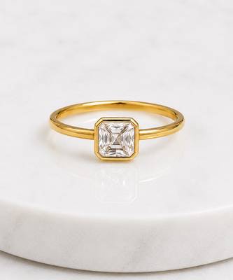 Gold plated square stone metallic ring 4