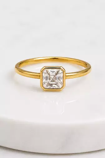 Gold plated square stone metallic ring