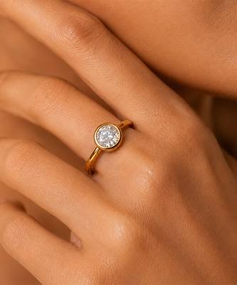 Gold plated metallic round solitaire ring 2