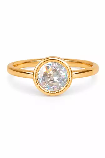 Gold plated metallic round solitaire ring